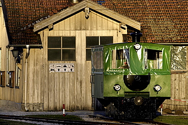 Chiemsee-Bahn passenger train engine and shed garage, Chiemgau, Upper Bavaria, Germany, Europe