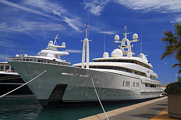 Motoryacht Montkaj, Amels Holland B.V. shipyard, in the port in Antibes, Departement Alpes Maritimes, Region Provence Alpes Cote d'Azur, France, in Europe