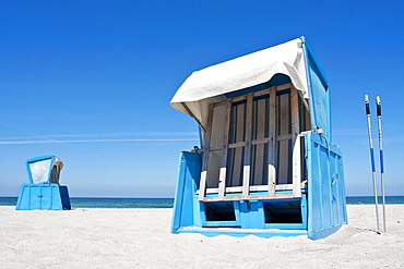 Beach chair on a beach on the Baltic Sea, Mecklenburg-Western Pomerania, Germany, Europe