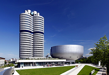 BMW high-rise building and BMW Museum, headquarters of the Bavarian Motor Works, Munich, Bavaria, Germany, Europe