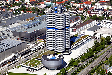 BMW high-rise building and BMW Museum, headquarters of the Bavarian Motor Works, Munich, Bavaria, Germany, Europe