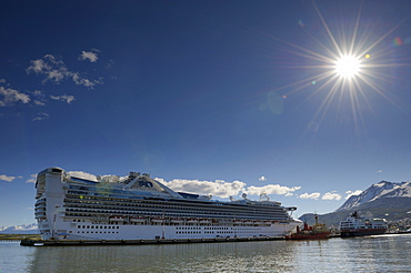 Cruise ship in the port of Ushuaia, Tierra del Fuego, Patagonia, Argentina, South America