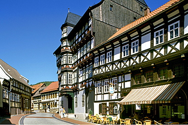 Half-timbered houses on the market square, Stolberg, Harz, Saxony-Anhalt, Germany, Europe