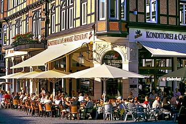 Cafe am Markt, cafe on the market square, Wernigerode, Harz, Saxony-Anhalt, Germany, Europe