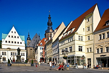 Market square with memorial to Martin Luther, Lutherstadt Eisleben, Mansfelder Land district, Saxony-Anhalt, Germany, Europe