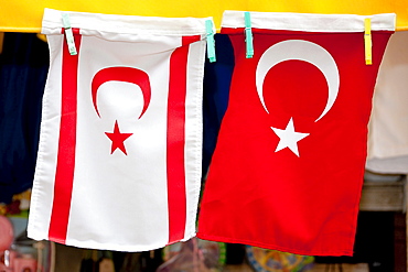 The flags of Northern Cyprus and Turkey, Famagusta, North Cyprus, Turkish, Cyprus, South Europe