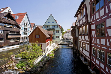 Half-timbered houses in the fisherman and tanner district, Fischerviertel district, Ulm, Baden-Wuerttemberg, Germany, Europe