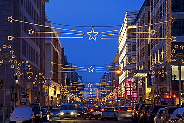 Friedrichstrasse street with Christmas decorations, Berlin, Germany, Europe