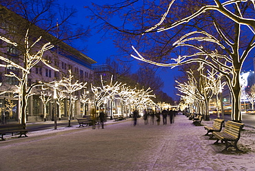 Unter den Linden boulevard with Christmas lights, Berlin, Germany, Europe