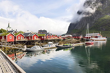 Fishing boats and fishermen's houses, Lofoten, Norway, Scandinavia, Europe