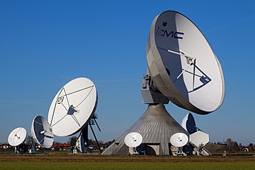 Parabolic antennas of the earth station in Raisting, Bavaria, Germany, Europe