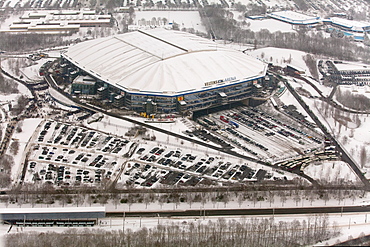 Aerial view, Veltins-Arena football stadium, also known as Schalke Arena stadium, before the roof was damaged by snow, Gelsenkirchen, Ruhr area, North Rhine-Westphalia, Germany, Europe