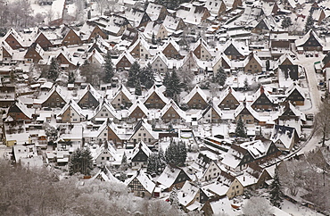 Aerial view, former mining settlement, Meistersiedlung Datteln settlement, snow, Ruhr area, North Rhine-Westphalia, Germany, Europe