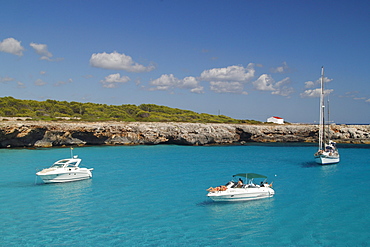 Bay with boats near Son Xoriguer, Menorca, Spain, Europe