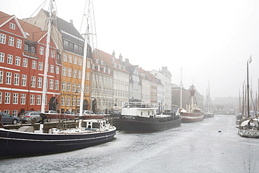 Nyhavn in winter, port of Copenhagen, Denmark, Europe