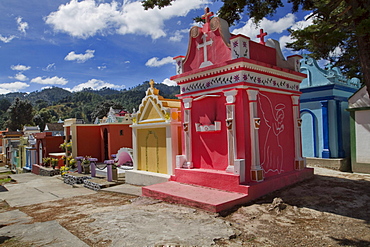 Colorful tombs in a cemetery, Santo Tomas Chichicastenango, El Quiche department, Guatemala, Central America