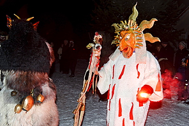 Perchtenlauf traditional festival with demon characters in Bad Heilbrunn, Upper Bavaria, Germany, Europe