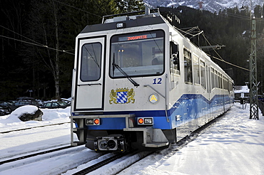 Bayerische Zugspitzbahn Bavarian railway on Mt. Zugspitze, cog railway, at Garmisch-Partenkirchen, Bavaria, Germany, Europe