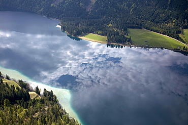 Weissensee lake with reflection, Carinthia, Austria, Europe