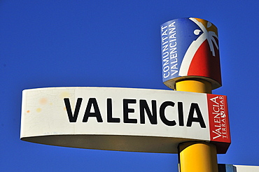 Sign at the entrance to the town of Valencia, Comunidad Valenciana, Spain, Europe