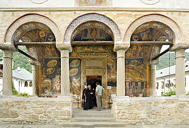 Frescoes on the walls in the entrance area, Cozia Monastery, Oltenia region, Lesser Wallachia, Romania, Europe