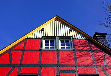 Red half-timbered house, North Rhine-Westphalia, Germany, Europe