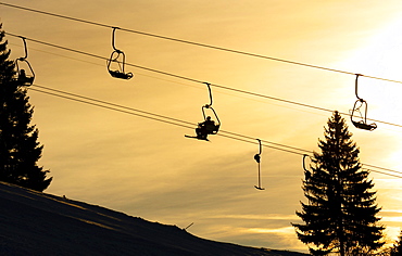 Chair lift in Gruenten ski resort, Upper Allgaeu, Swabia, Bavaria, Germany, Europe