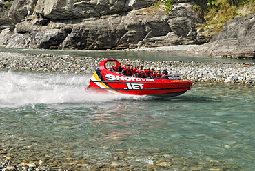 Jet boat, speed boat on the Shotover River, Queenstown, South Island, New Zealand