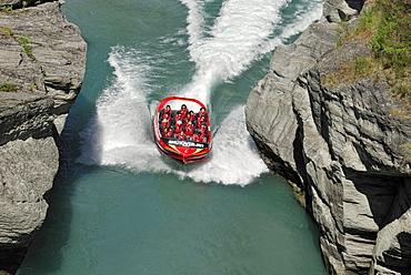 Jet boat, speed boat on the Shotover River, Queenstown, South Island, New Zealand