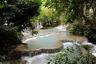 Terraces of the Tat Kuang Si waterfall, Luang Prabang, Laos, Southeast Asia