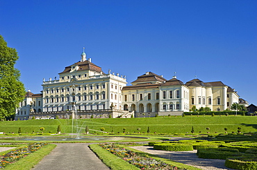 Schloss Ludwigsburg Palace, Blossoming Baroque gardens, Neckar, Baden-Wuerttemberg, Germany, Europe