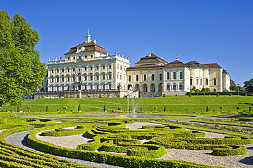 Schloss Ludwigsburg Palace, Blossoming Baroque gardens, Neckar, Baden-Wuerttemberg, Germany, Europe