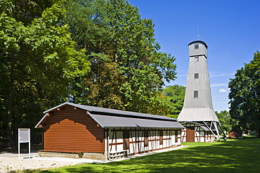 Historical brine handling system in the Salinenpark park, Bad Rappenau, Neckar, Baden-Wuerttemberg, Germany, Europe