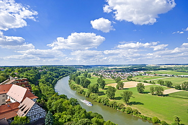 View over the Neckar River from Blue Tower, Bad Wimpfen, Neckartal, Baden-Wuerttemberg, Germany, Europe