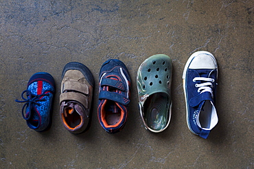 Children's shoes in various sizes from baby to kindergarten-age