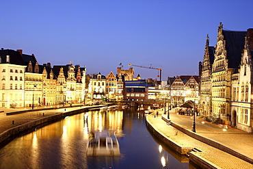 Leie River, view of the historic district, Ghent, East Flanders, Belgium, Europe