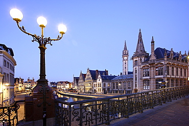 St. Michielsbrug bridge across the Leie River, view of the historic district, Ghent, East Flanders, Belgium, Europe