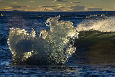 Block of ice on the beach at Joekulsarlon, Breiï£¿amerkursandur, South Iceland, Iceland, Europe