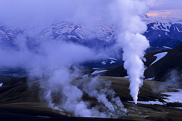 Jonsvarï£¿a, Jonsvarda, fumarole on Ljosartungur mountain, Hrafntinnusker mountain, Reykjadalir valley, Laugavegur hiking trail, Fjallabak Nature Reserve, Highlands of Iceland, Europe