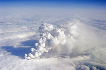 Ash cloud of the Eyjafjallajoekull volcano on the first day of the eruption, aerial view, Iceland, Europe