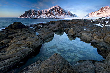 Evening mood at Skagsanden, the beach near Flakstad, Flakstadsoya, Lofoten, Nordland, Norway, Europe