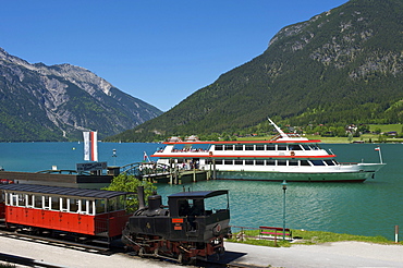 Lake station of the Achenseebahn train, Seealm on Lake Achensee, Tyrol, Austria, Europe