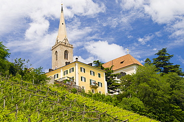 Church tower in Kaltern, province of Bolzano-Bozen, Italy, Europe