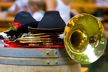 Traditional hat with french horn, South Tyrol, Italy, Europe