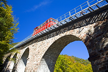 Funicular railway on an arch bridge, Mendola funicular, province of Bolzano-Bozen, Italy, Europe