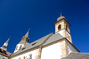 Church tower in Weissenstein, Petersberg, South Tyrol, Italy, Europe