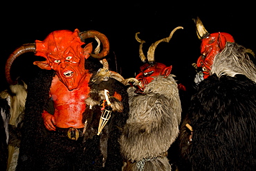 Krampus masks, devil costumes in Ora, Alto Adige, Italy, Europe