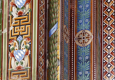 Detail of the ornamentation in the Byzantine-Romanesque votive chapel, Memorial Chapel St. Ludwig to commemorate King Ludwig II near Berg on Lake Starnberger See, Fuenfseenland area, Upper Bavaria, Bavaria, Germany, Europe