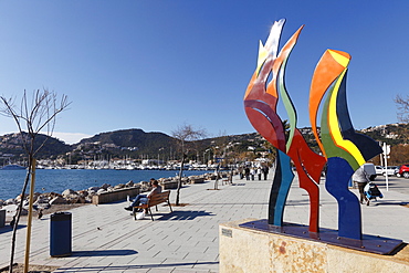 "Encima la Luna", sculpture by Barbara Weil, Port d'Andratx harbour, Majorca, Mallorca, Balearic Islands, Spain, Europe