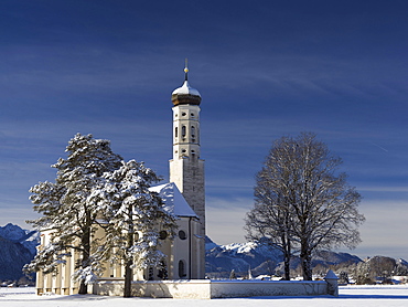 St Coloman's church near Schwangau in winter, Bavaria, Germany, Europe